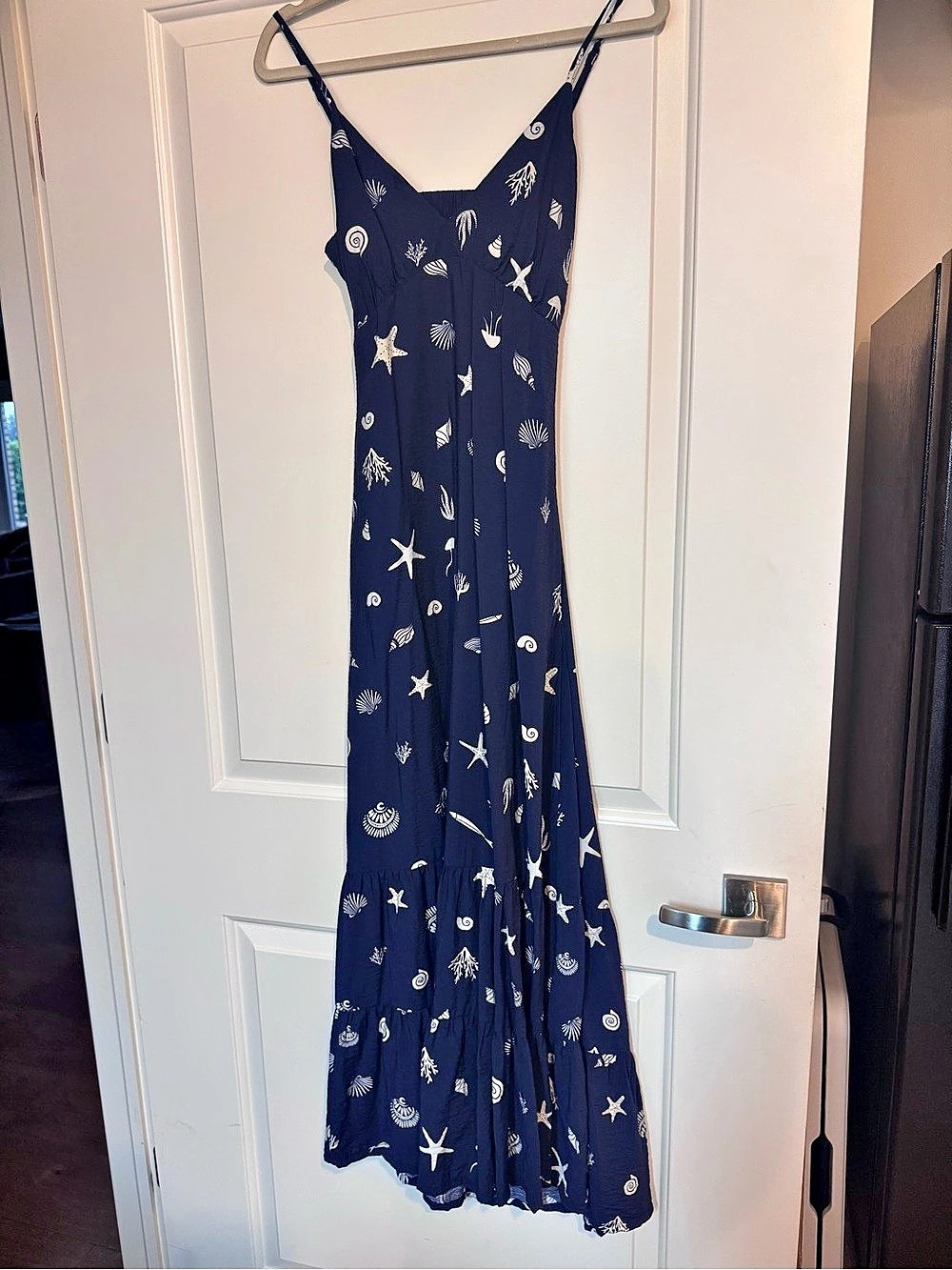 A New Day XS Navy Seashell Starfish Print Cutout Maxi Dress Vacation